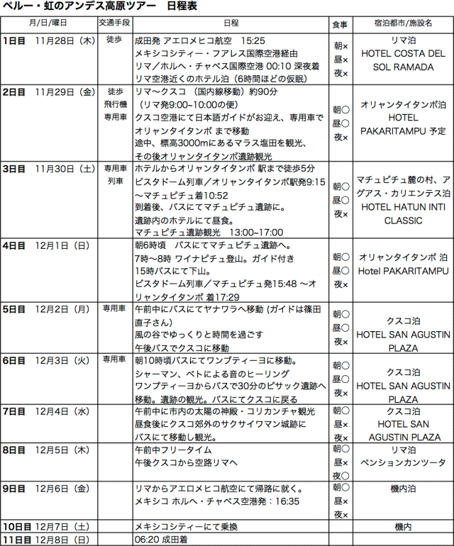 日程表